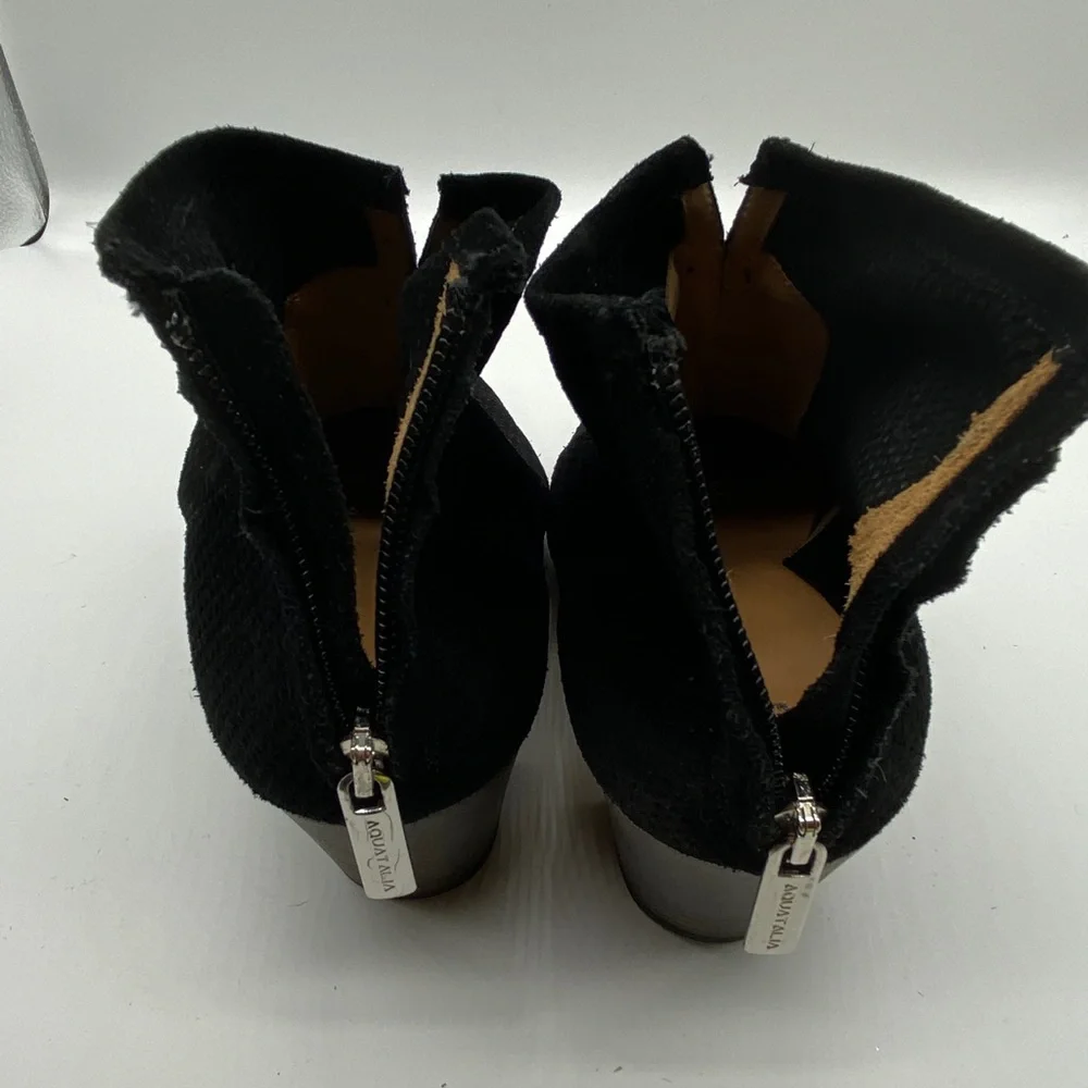 Aquatalia Black Leather Ankle Boots Stippled Stacked Heel 10